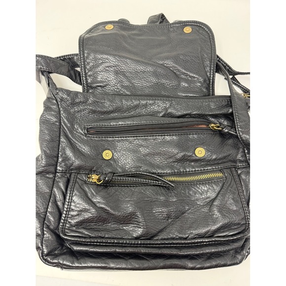 Montana West Select Black Vegan Leather Crossbody Messenger Bag Brass Hardware - Picture 4 of 8